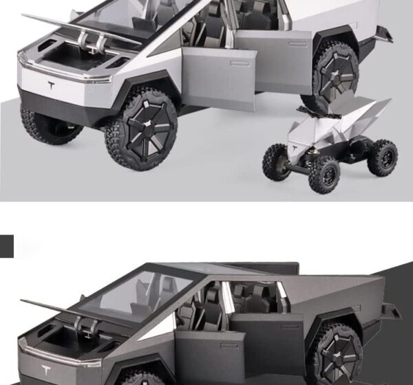 Toy Car 1:24 Tesla Cybertruck Pickup With Motorcycle Alloy Car Model Diecast Toy Vehicle Sound and Light Simitation Cars Model