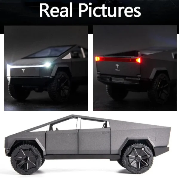 Toy Car 1:24 Tesla Cybertruck Pickup With Motorcycle Alloy Car Model Diecast Toy Vehicle Sound and Light Simitation Cars Model