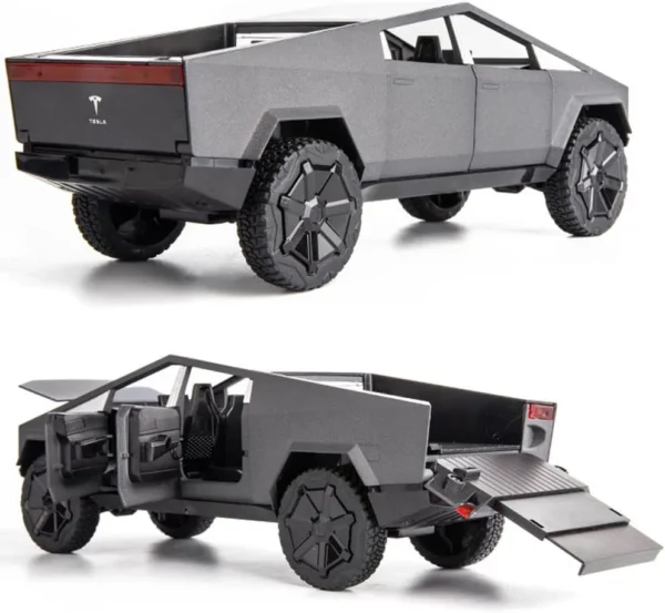 Toy Car 1:24 Tesla Cybertruck Pickup With Motorcycle Alloy Car Model Diecast Toy Vehicle Sound and Light Simitation Cars Model
